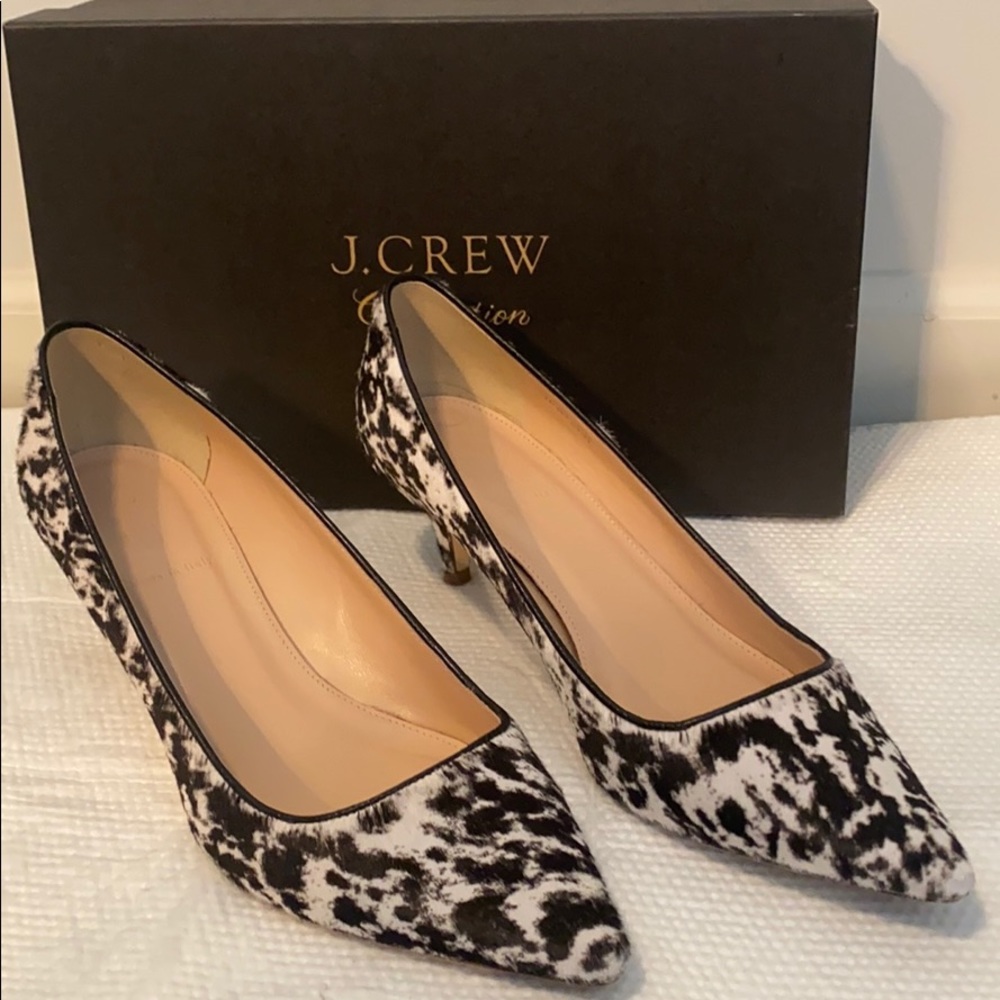 J. Crew Haircalf Pearl Pumps, Black/White Spots